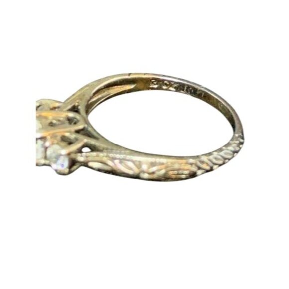 Sterling Silver Triple CZ Stone Ring W/ Intricate Band Signed 925 China (R51) - Picture 6 of 7